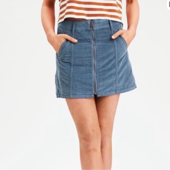 American Eagle Outfitters Dresses & Skirts - American Eagle Outfitters Blue A-line Corduroy Zip-Up Mini Skirt